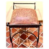 Upholstered Metal Vanity Bench with Scrollwork Frame