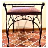 Upholstered Metal Vanity Bench with Scrollwork Frame