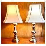 Pair of Brass Table Lamps with White Fabric Shades