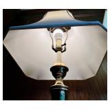 Pair of Brass Table Lamps with White Fabric Shades