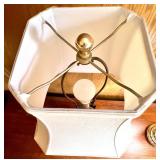 Pair of Brass Table Lamps with White Fabric Shades