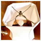 Pair of Brass Table Lamps with White Fabric Shades