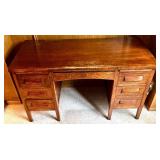 Vintage Wooden Office Desk with 7 Drawers