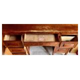 Vintage Wooden Office Desk with 7 Drawers