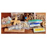 Collection of Wooden Puzzles, Kendama Toys, and Game Sets with Decorative Wood Box