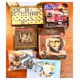 Collection of Wooden Puzzles, Kendama Toys, and Game Sets with Decorative Wood Box