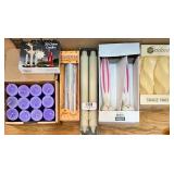 Large Assorted Lot of Candles, Tea Lights, Holders, and Flameless LED Tea Lights