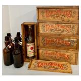 Early Times Heritage Edition Bottle, 5 Wooden Crates, and 4 Grolsch Swing-Top Bottles Collection