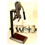 Heavy-Duty Vintage Style Tabletop Wine Bottle Corker with Ornate Metal Base and Wine Art