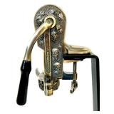 Heavy-Duty Vintage Style Tabletop Wine Bottle Corker with Ornate Metal Base and Wine Art