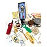 Collection of Vintage and Novelty Bottle Openers with Barware Accessories