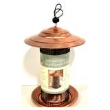 Outdoor Garden Decor Collection: Bird Feeders, Copper Planter Trio, and Metal Candle Holder