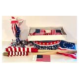 Patriotic American Flag Lot with Decorative Tubs and Mini Flags