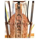 Vintage Fleetwing Wooden Sled with Metal Runners and Yellow Rope