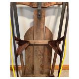 Vintage Fleetwing Wooden Sled with Metal Runners and Yellow Rope