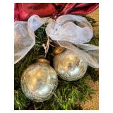 Collection of Holiday Wreaths and Artificial Greenery Decor including Vintage Kugel Heavy Silver Ornaments