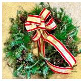 Collection of Holiday Wreaths and Artificial Greenery Decor including Vintage Kugel Heavy Silver Ornaments