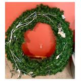 Large Pre-Lit Artificial Christmas Wreath with Storage Totes of Garland and Rope Lights