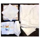 Large Collection of Vintage Linens, Embroidered & Lace Tablecloths, Napkins, and Fabric