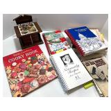 Vintage Wooden Napkin and Coaster Holder with Recipe Book Collection