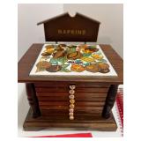 Vintage Wooden Napkin and Coaster Holder with Recipe Book Collection