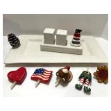 Nora Fleming Serving Platter Set with Salt & Pepper Shakers and 7 Ceramic Minis