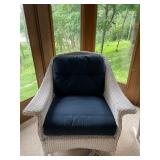 Pair of White Wicker Rocking Chairs with Navy Cushions