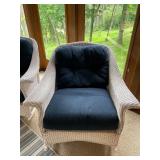 Pair of White Wicker Rocking Chairs with Navy Cushions