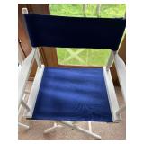 Pair of White Director Chairs with Blue Canvas Seats
