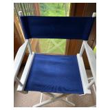 Pair of White Director Chairs with Blue Canvas Seats