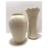 Set of 2 Lenox Ivory Porcelain Vases with Embossed Floral Design