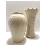 Set of 2 Lenox Ivory Porcelain Vases with Embossed Floral Design