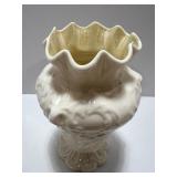 Pair of Belleek Ireland Cream Porcelain Vases with Embossed Designs
