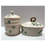 Belleek Ireland Shamrock Porcelain Jar and Musical Trinket Box