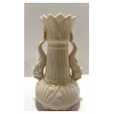 Pair of Belleek Ireland Porcelain Vases with Fish Handles