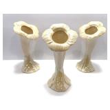 Set of 3 Belleek Ireland Porcelain Flower Trumpet Bud Vases