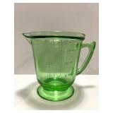 Vintage Uranium Glass 4-Cup Measuring Pitcher with Egg Beater and Green Handle