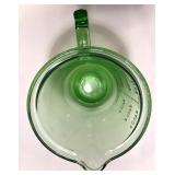 Vintage Uranium Glass 4-Cup Measuring Pitcher with Egg Beater and Green Handle