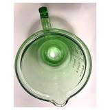 Vintage Uranium Glass 4-Cup Measuring Pitcher with Egg Beater and Green Handle