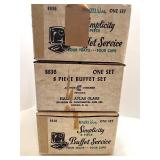 Hazel Atlas Simplicity 3 - 8 Piece Buffet Service Glass Tray and Cup Sets in Box