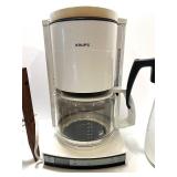 Coffee Service Lot with Large Percolator, Krups Maker, Carafe, and Travel Mugs