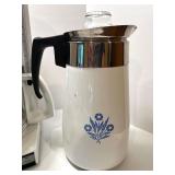 Coffee Service Lot with Large Percolator, Krups Maker, Carafe, and Travel Mugs