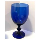 Set of 13 Cobalt Blue Stemmed Glasses, 6 Tall and 7 Short