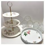 Bone China Staffordshire Tiered Server with Rose Tart Dish and Glass Jars