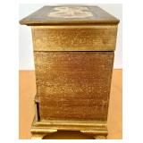 Vintage Gold-Tone Jewelry Box with Floral Design, Wooden Prayer Wheel and Ceramic box with lid