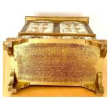 Vintage Gold-Tone Jewelry Box with Floral Design, Wooden Prayer Wheel and Ceramic box with lid