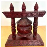 Vintage Gold-Tone Jewelry Box with Floral Design, Wooden Prayer Wheel and Ceramic box with lid