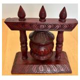 Vintage Gold-Tone Jewelry Box with Floral Design, Wooden Prayer Wheel and Ceramic box with lid