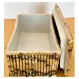 Vintage Gold-Tone Jewelry Box with Floral Design, Wooden Prayer Wheel and Ceramic box with lid