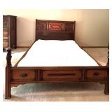 Vintage Wooden Full-Size Bed Frame with Ornate Headboard